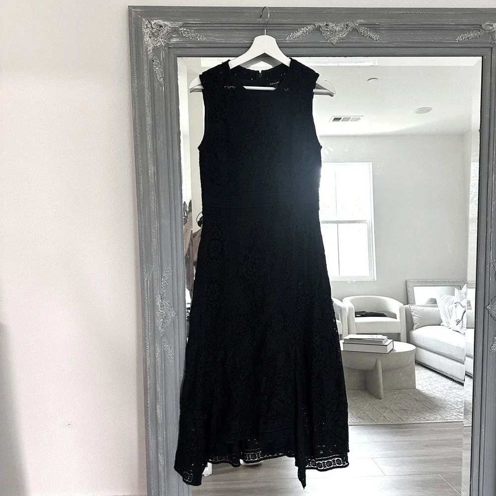 Kobi Halperin Black Lace Crochet Sleeveless Fit Flare Midi Dress 8 - Picture 2 of 9